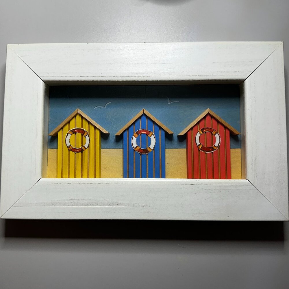 Rare Vintage Shadow Box Art from England  Bathing Huts